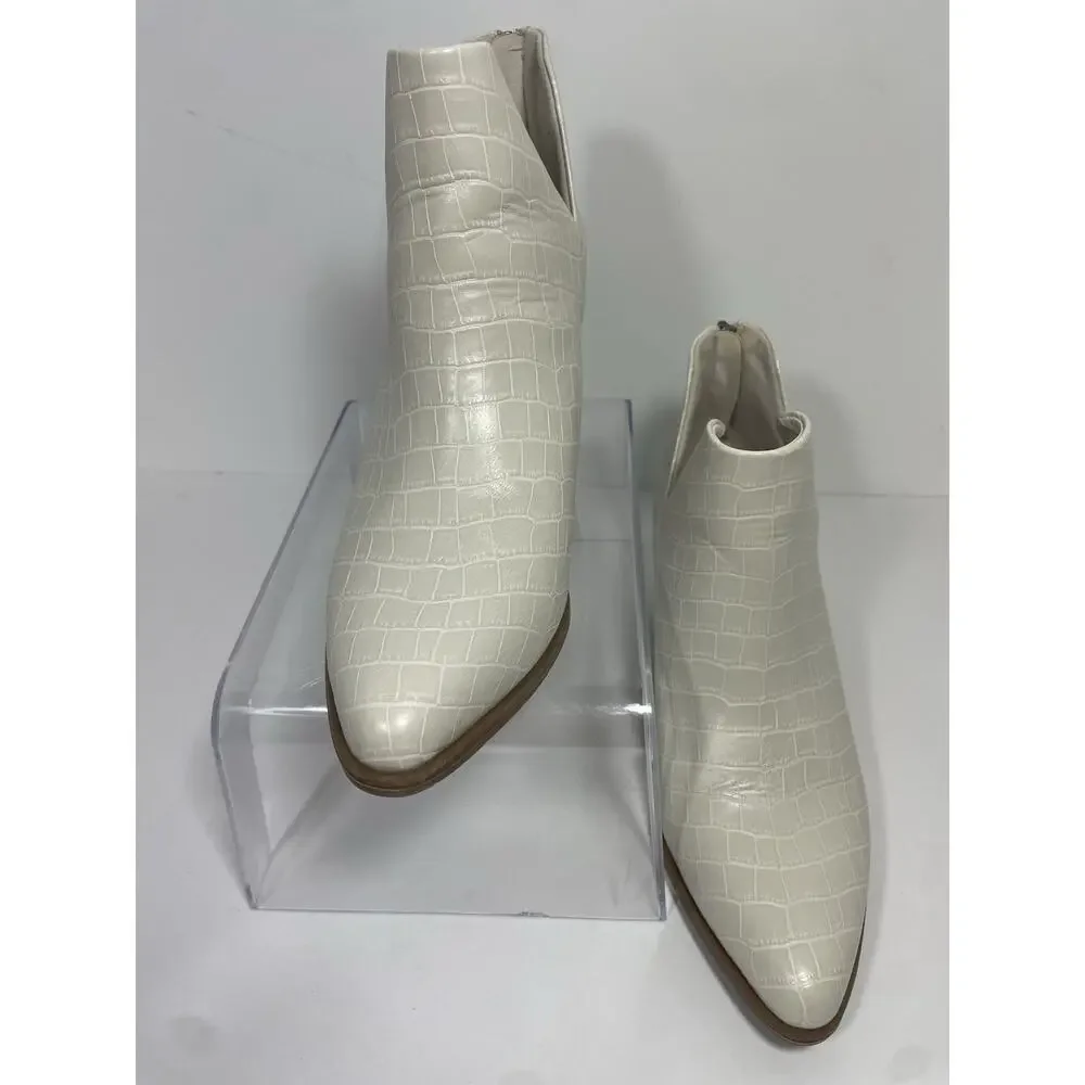 Michael By Michael Shannon Aubrey Cream Croc Ankle Bootie Zip Pointed Toe US 9